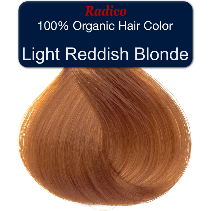 100% organic hair color. Light reddish blonde hair color sample.