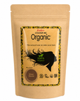 A stand-up kraft paper pouch of Radice Color Me Organic hair color in Wheat Blonde, featuring a central label with a black hair silhouette and a brown color circle.