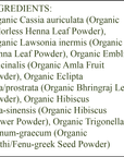 Organic Hair Color - Ingredients - Strawberry Blonde - organic colorless henna leaf powder - organic henna leaf powder - organic amla fruit powder - organic bhringraj leaf powder - organic hibiscus flower powder - organic methi/fenu greek seed powder
