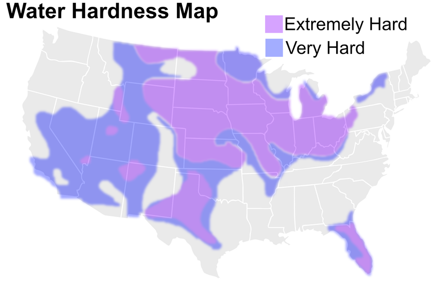 USA water hardness map.