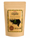 A stand-up kraft paper pouch of Radico Colour Me Organic hair color in Golden Blonde, featuring a central label with a black hair silhouette and a gold and yellow patterned border.