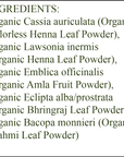 Organic Hair Color - Ingredients - Caramel Blonde - organic colorless henna leaf powder - organic henna leaf powder - organic amla fruit powder - organic bhringraj leaf powder - organic brahmi leaf powder